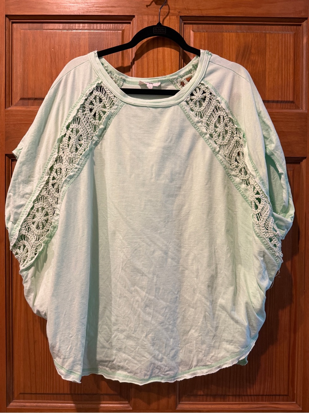 Blue Velvet Green Crochet-Trim Top